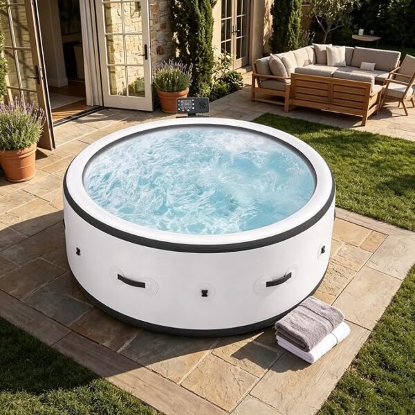Spa Gonflable pour 2 à 6 Personnes, 2500W, avec 150 Buses d'air, Couverture et Système de Chauffage. Volume : 1722L 6 Modes D'éclairage, Chauffage Rapide, Massage Relaxant à Bulles